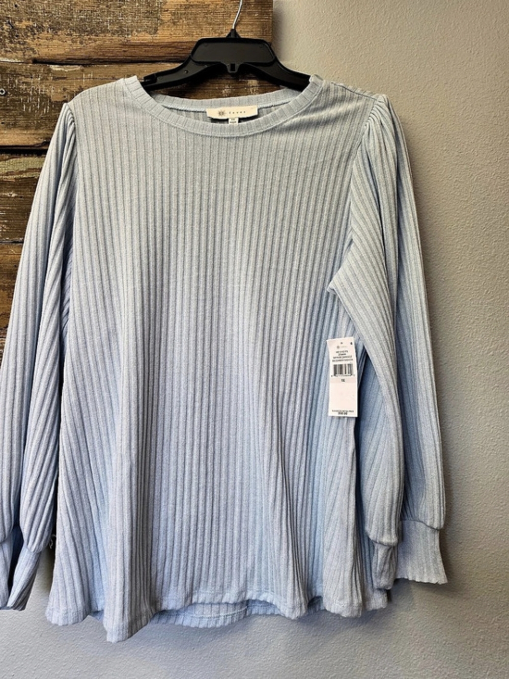 fever Skyrie Zaragoza Ribbed Long Sleeve Top in Blue Size 1X NWT